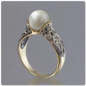 Pretty Scroll Faux Pearl Fashion Ring